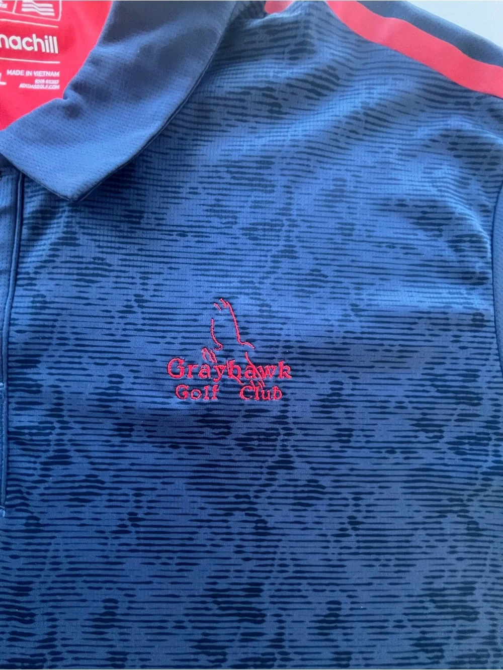 Adidas climacool men’s 2XL blue golf polo; Gray Hawk Golf Club logo; lightweight